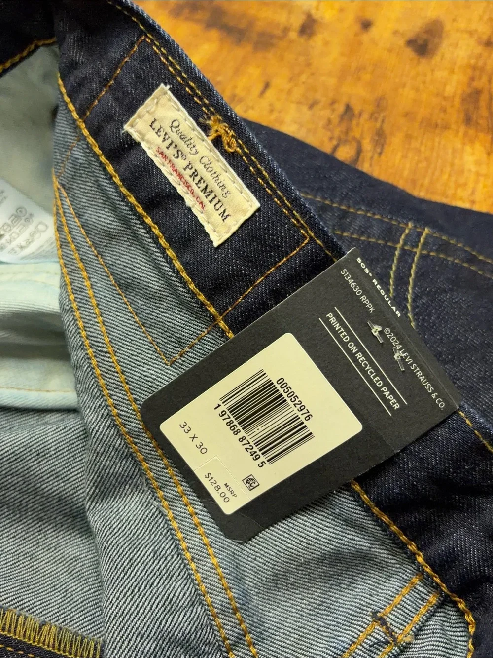 Levis 505 Selvedge Jeans Mens Size 33x30 Straight Leg Dark Wash Americana NWT